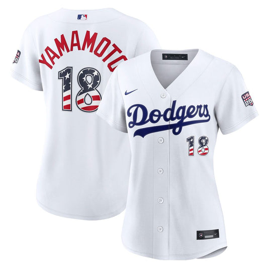 Los Angeles Dodgers Yoshinobu Yamamoto Nike Women's USA 250 Fourth of July Home Stadium Jersey - White Team Jersey Sports Fan Apparel