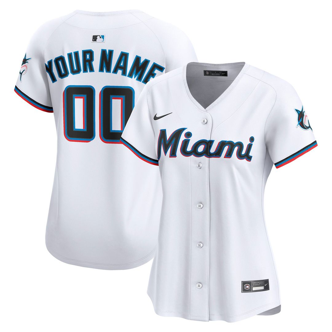 Miami Marlins Nike Women's Home Limited Custom Jersey - White Team Jersey Sports Fan Apparel