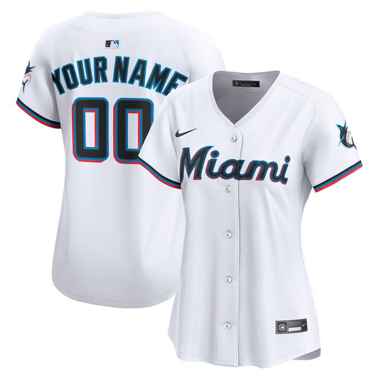 Miami Marlins Nike Women's Home Limited Custom Jersey - White Team Jersey Sports Fan Apparel