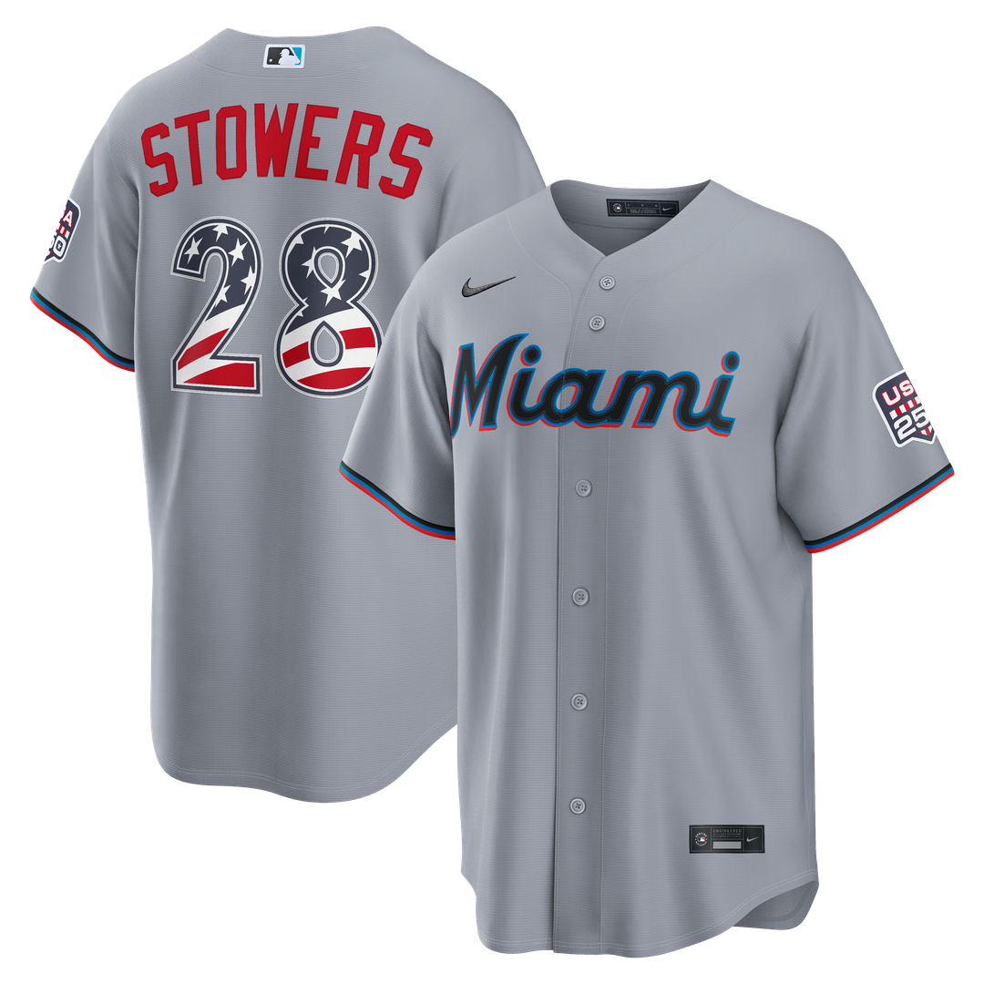 Miami Marlins Kyle Stowers Nike USA 250 Fourth of July Road Stadium Jersey - Gray Team Jersey Sports Fan Apparel