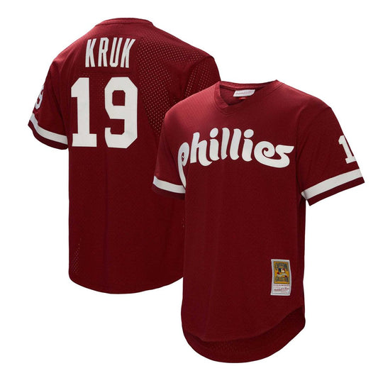 Philadelphia Phillies John Kruk Mitchell & Ness Big & Tall Cooperstown Mesh Batting Practice Jersey - Burgundy Team Jersey Sports Fan Apparel