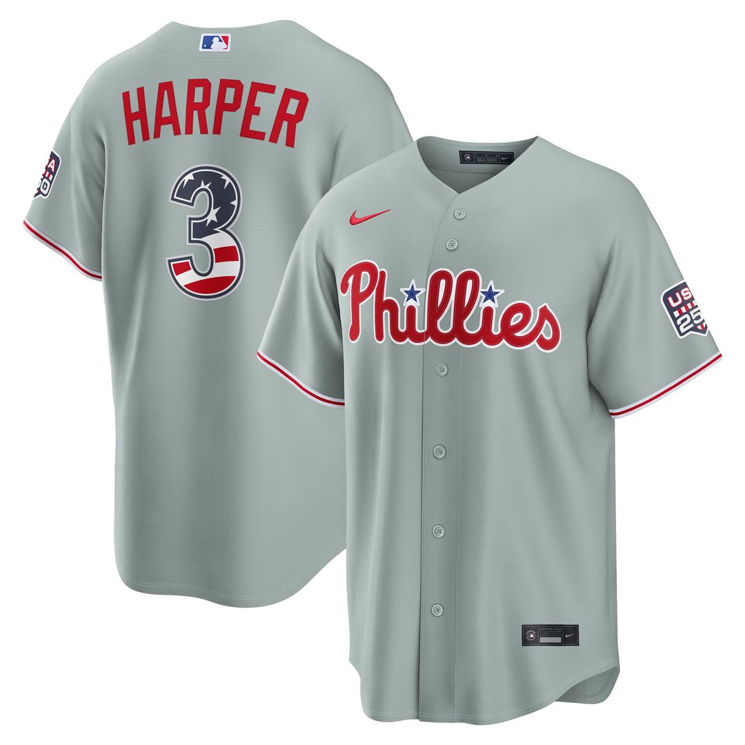 Philadelphia Phillies Bryce Harper Nike USA 250 Fourth of July Road Stadium Jersey - Gray Team Jersey Sports Fan Apparel
