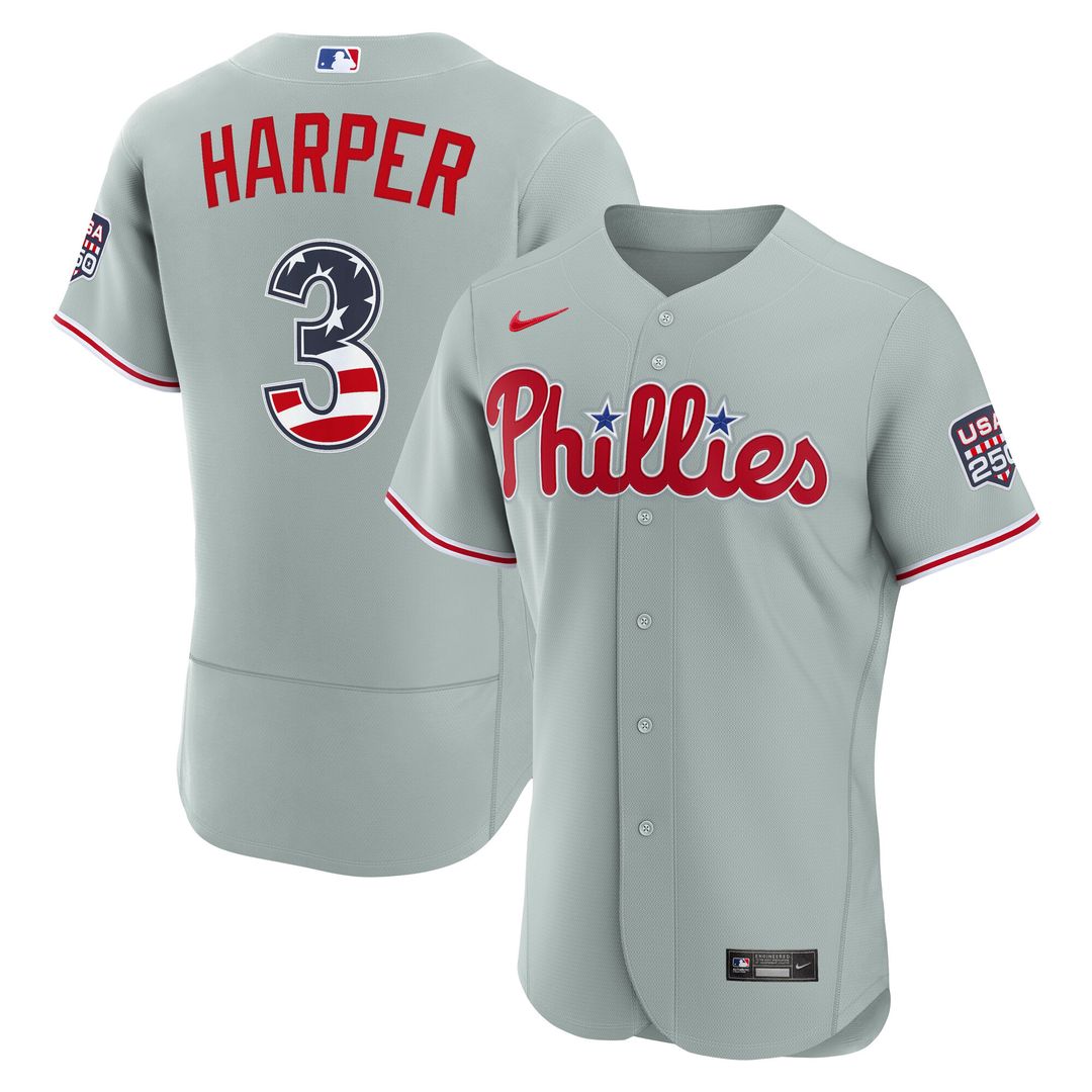 Philadelphia Phillies Bryce Harper Nike USA 250 Fourth of July Road Authentic Jersey - Gray Team Jersey Sports Fan Apparel