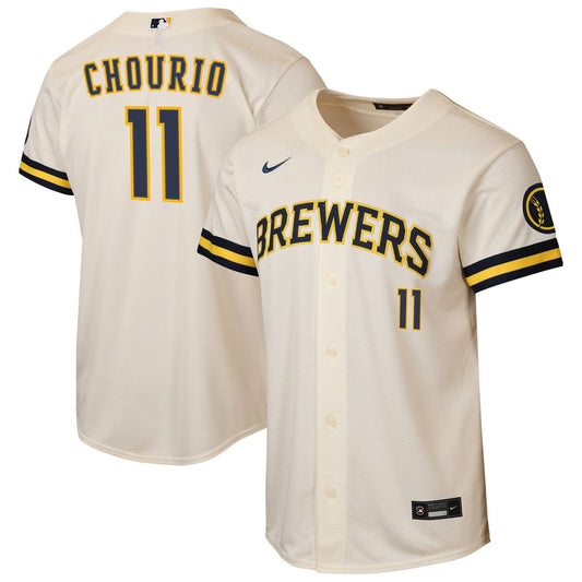 Milwaukee Brewers Jackson Chourio Nike Youth Home Stadium Jersey - Cream Team Jersey Sports Fan Apparel