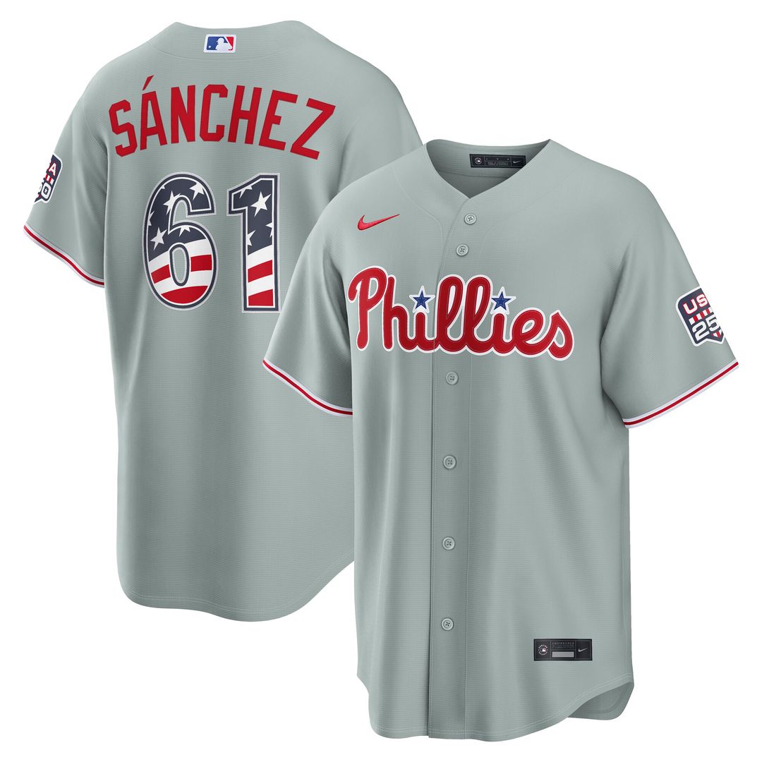 Philadelphia Phillies Cristopher Sanchez Nike USA 250 Fourth of July Road Stadium Jersey - Gray Team Jersey Sports Fan Apparel
