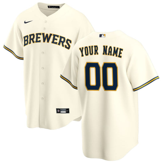 Milwaukee Brewers Nike Home Replica Custom Jersey - Cream Team Jersey Sports Fan Apparel