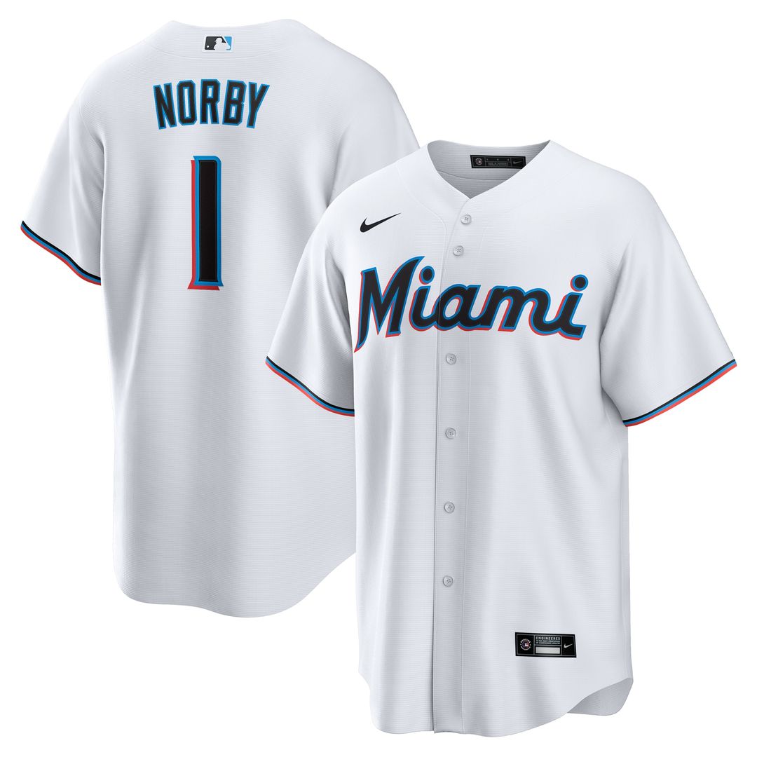 Miami Marlins Connor Norby Nike Home Replica Jersey - White Team Jersey Sports Fan Apparel