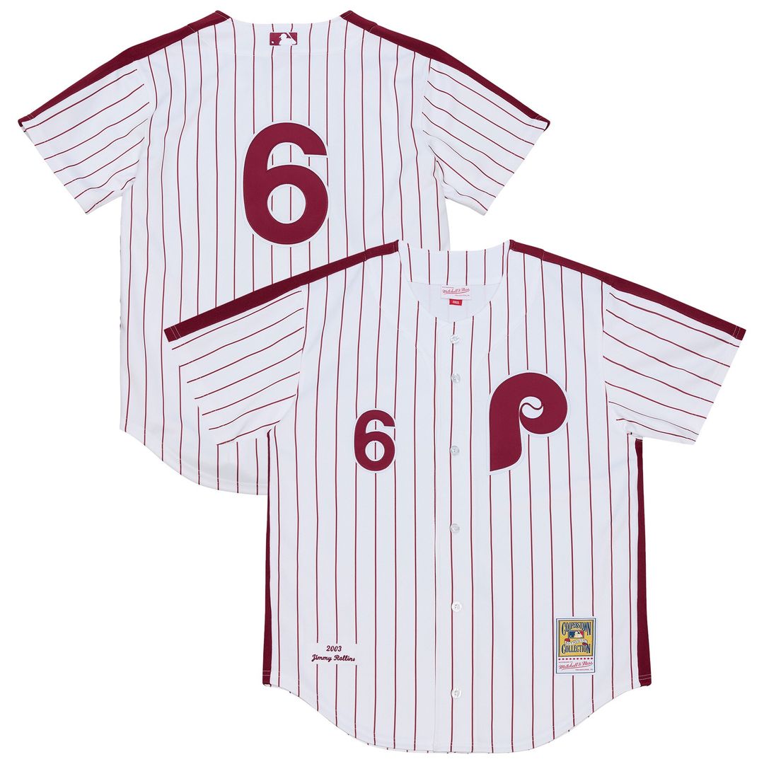 Philadelphia Phillies Jimmy Rollins Mitchell & Ness 2003 Cooperstown Authentic Jersey - White Team Jersey Sports Fan Apparel