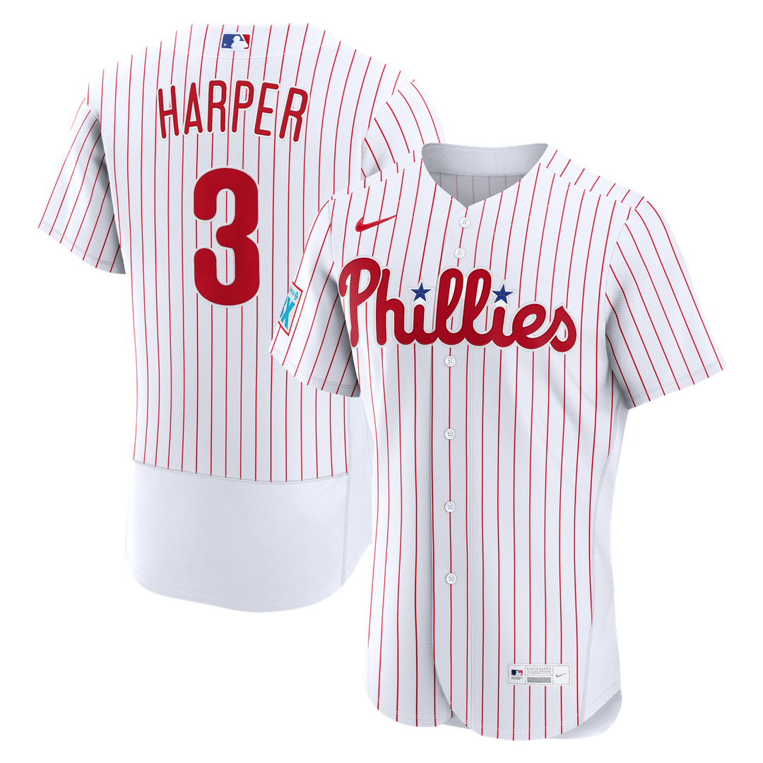Philadelphia Phillies Bryce Harper Nike Home Authentic Sponsor Patch Jersey - White Team Jersey Sports Fan Apparel