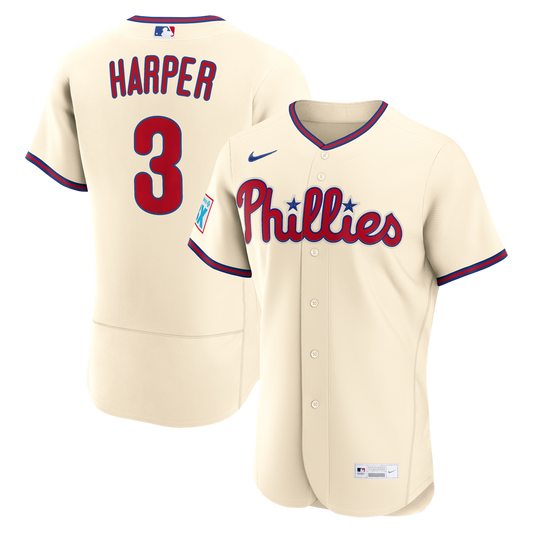 Philadelphia Phillies Bryce Harper Nike Alternate Authentic Sponsor Patch Jersey - Cream Team Jersey Sports Fan Apparel
