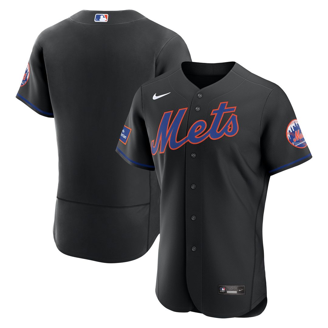 New York Mets Nike Alternate Authentic Sponsor Patch Jersey - Black Team Jersey Sports Fan Apparel