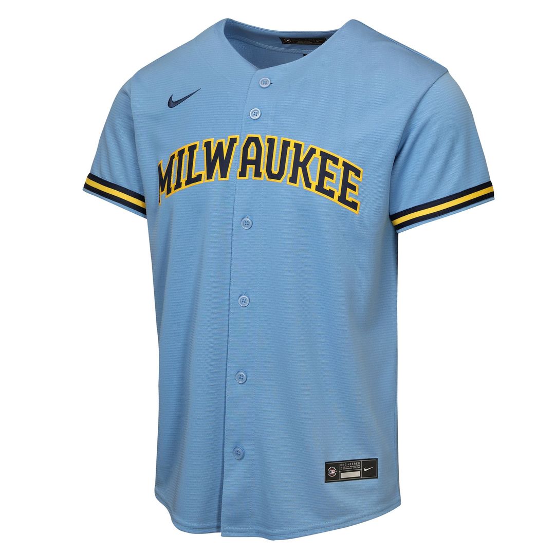 Milwaukee Brewers Jackson Chourio Nike Youth Road Replica Jersey - Light Blue Team Jersey Sports Fan Apparel