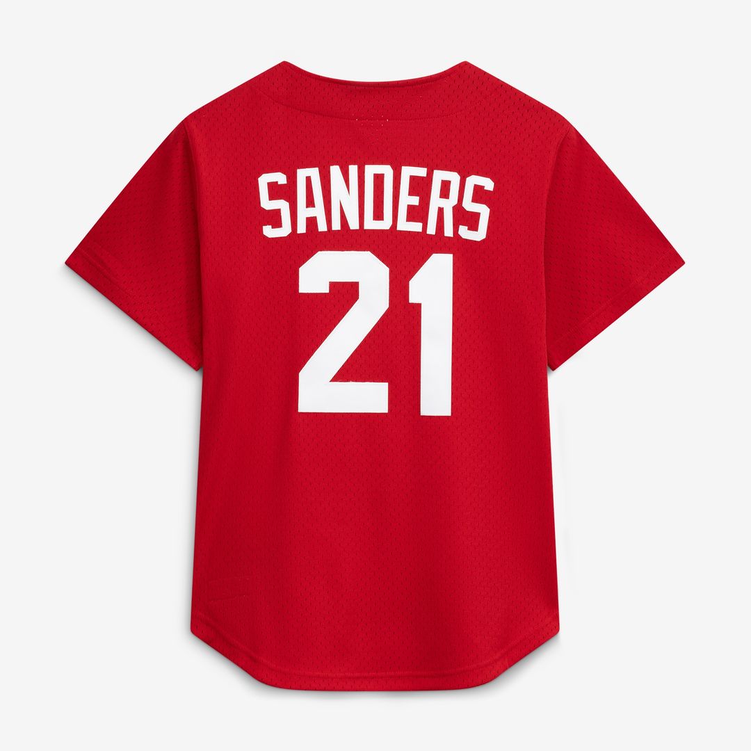 Cincinnati Reds Deion Sanders Mitchell & Ness Cooperstown Mesh Batting Practice Button - Up Jersey - Red Team Jersey Sports Fan Apparel
