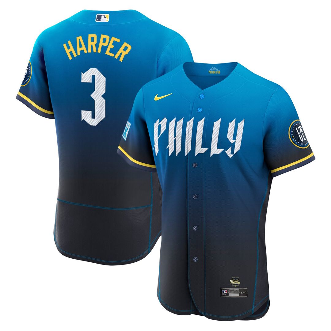 Philadelphia Phillies Bryce Harper Nike City Connect Authentic Sponsor Patch Jersey - Blue Team Jersey Sports Fan Apparel