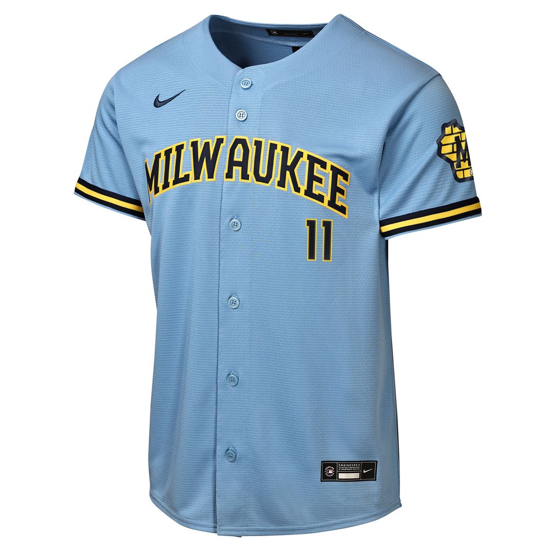Milwaukee Brewers Jackson Chourio Nike Youth Road Stadium Jersey - Powder Blue Team Jersey Sports Fan Apparel