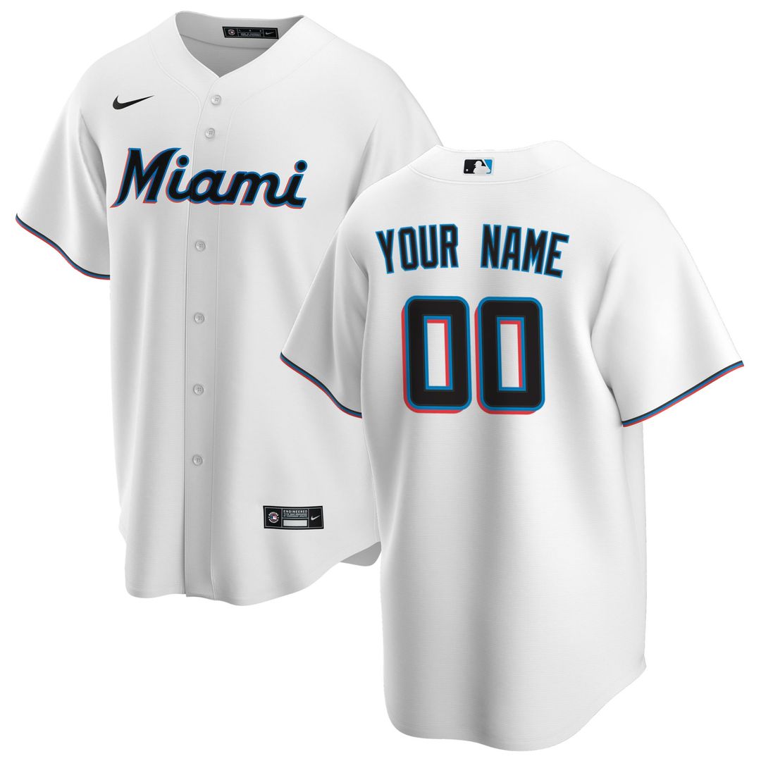 Miami Marlins Nike Home Replica Custom Jersey - White Team Jersey Sports Fan Apparel