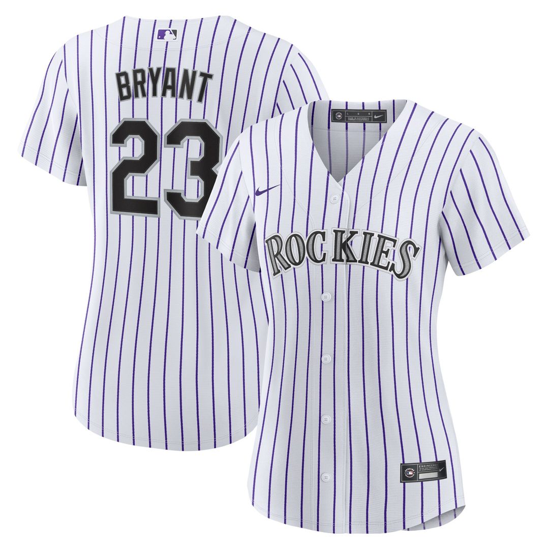 Colorado Rockies Kris Bryant Nike Women's Replica Player Jersey - White/Purple Team Jersey Sports Fan Apparel