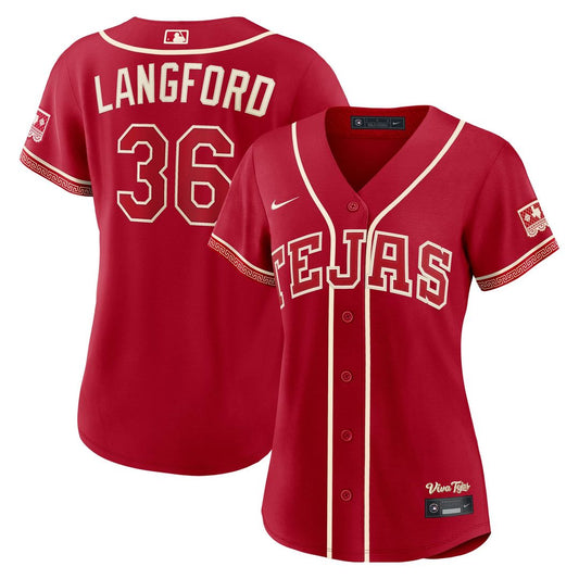 Texas Rangers Wyatt Langford Nike Women's 2026 City Connect Stadium Jersey - Red Team Jersey Sports Fan Apparel