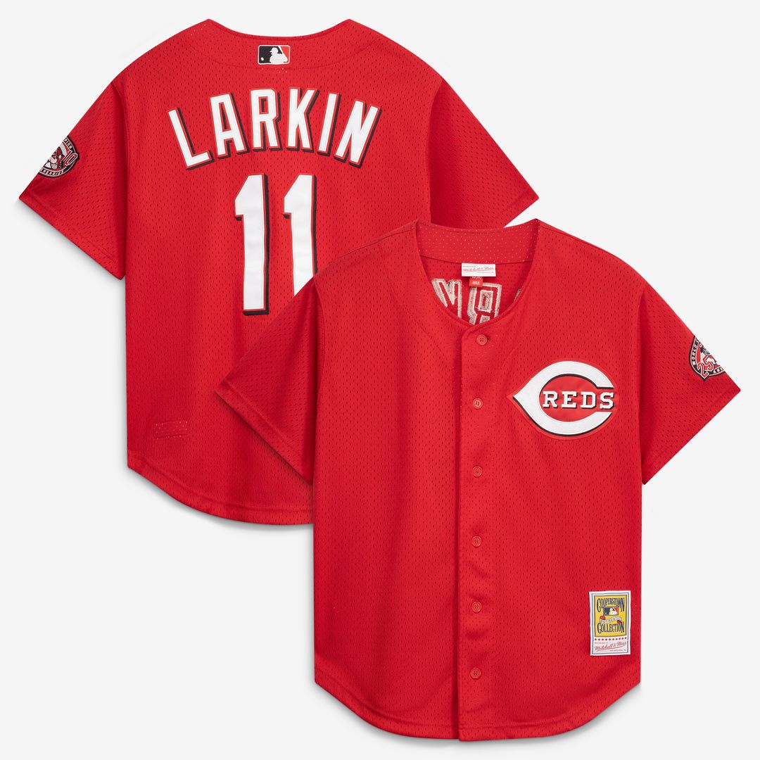 Cincinnati Reds Barry Larkin Mitchell & Ness Throwback Cooperstown Mesh Batting Practice Jersey - Red Team Jersey Sports Fan Apparel