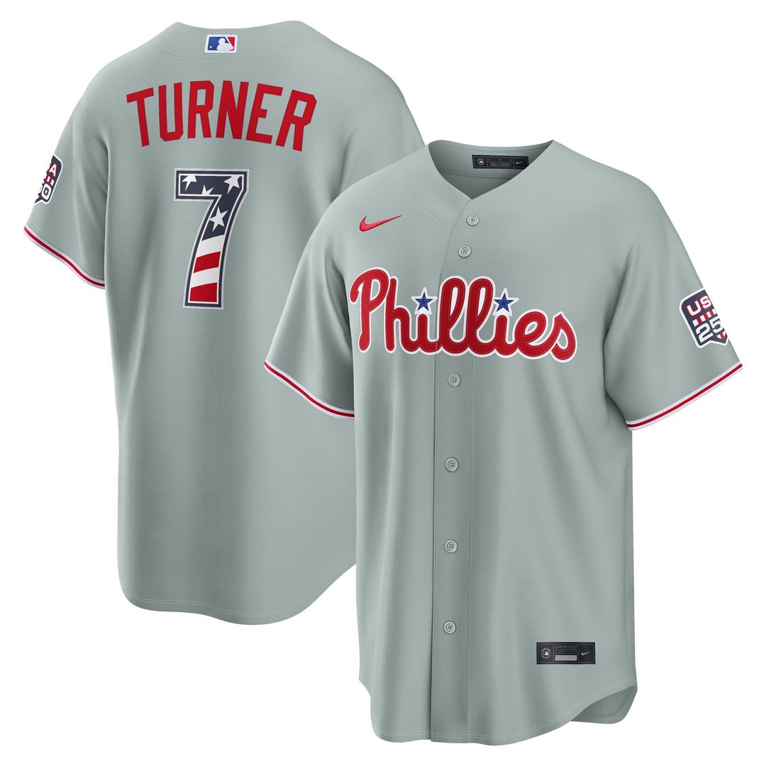 Philadelphia Phillies Trea Turner Nike USA 250 Fourth of July Road Stadium Jersey - Gray Team Jersey Sports Fan Apparel