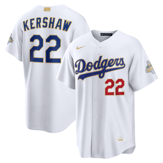 Los Angeles Dodgers Clayton Kershaw Nike 2026 Gold Collection Stadium Jersey - White Team Jersey Sports Fan Apparel