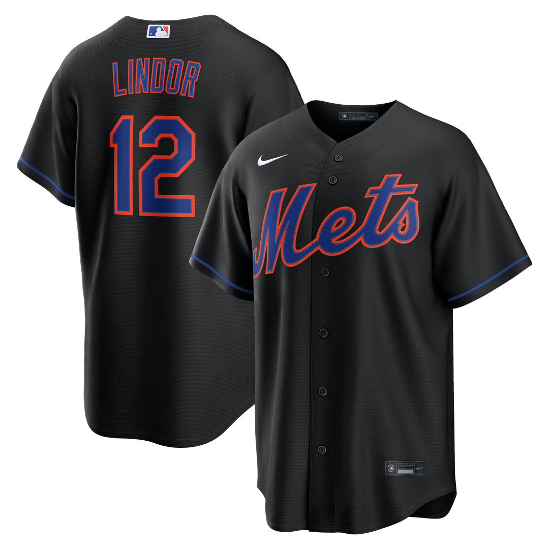 New York Mets Francisco Lindor Nike Alternate Replica Jersey - Black Team Jersey Sports Fan Apparel