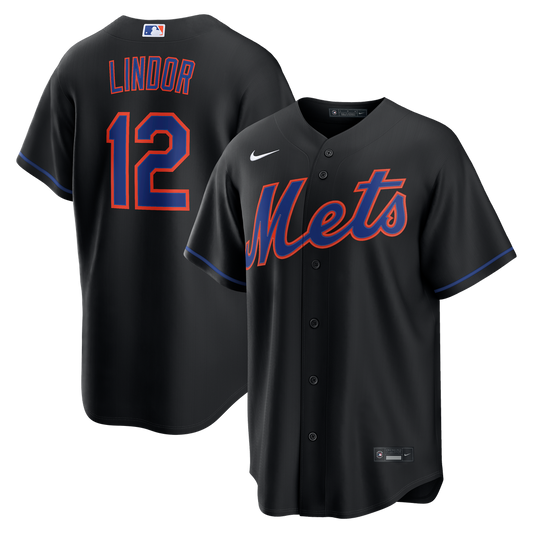 New York Mets Francisco Lindor Nike Alternate Replica Jersey - Black Team Jersey Sports Fan Apparel