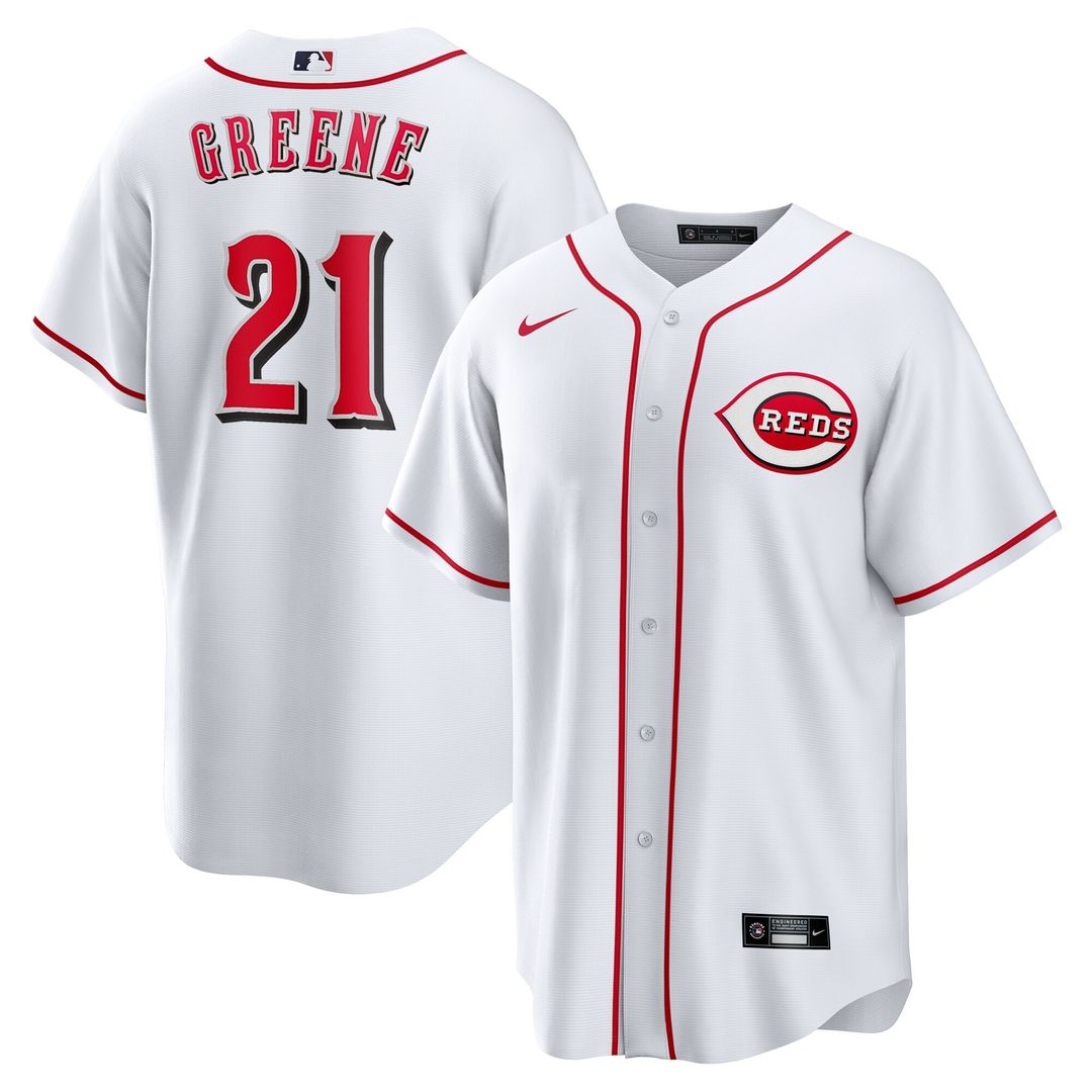 Cincinnati Reds Hunter Greene Nike Home Replica Jersey - White Team Jersey Sports Fan Apparel