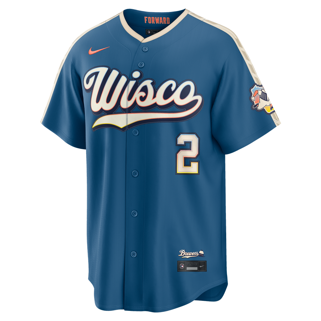 Milwaukee Brewers Brice Turang Nike 2026 City Connect Stadium Jersey - Mineral Blue Team Jersey Sports Fan Apparel