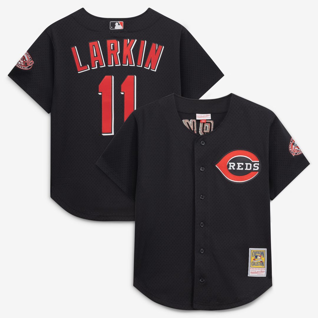 Cincinnati Reds Barry Larkin Mitchell & Ness Throwback Cooperstown Mesh Batting Practice Jersey - Red Team Jersey Sports Fan Apparel