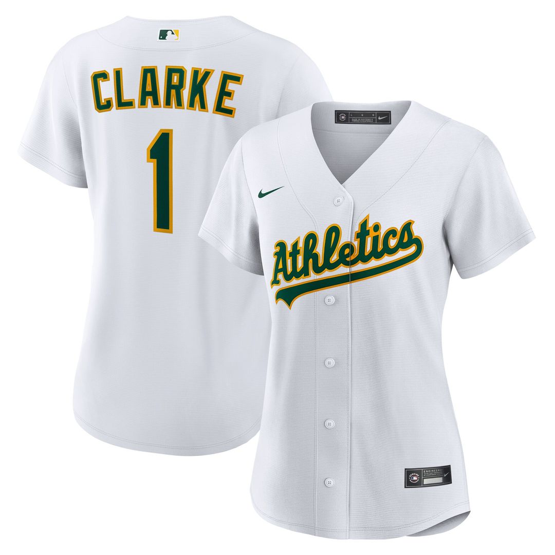 Athletics Denzel Clarke Nike Women's Home Replica Jersey - White Team Jersey Sports Fan Apparel