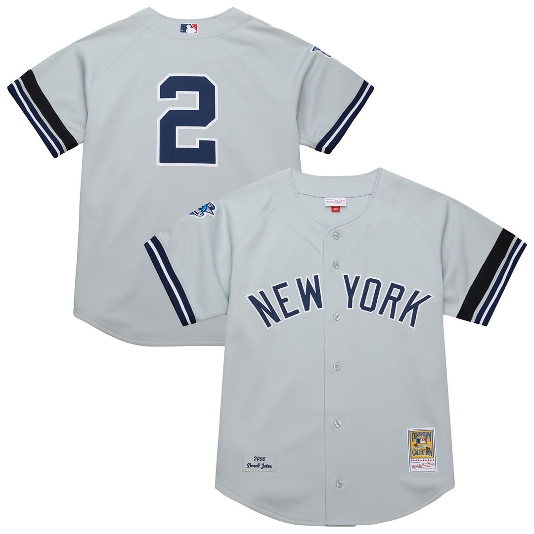 New York Yankees Derek Jeter Mitchell & Ness Cooperstown 2000 World Series Authentic Jersey - Gray Team Jersey Sports Fan Apparel