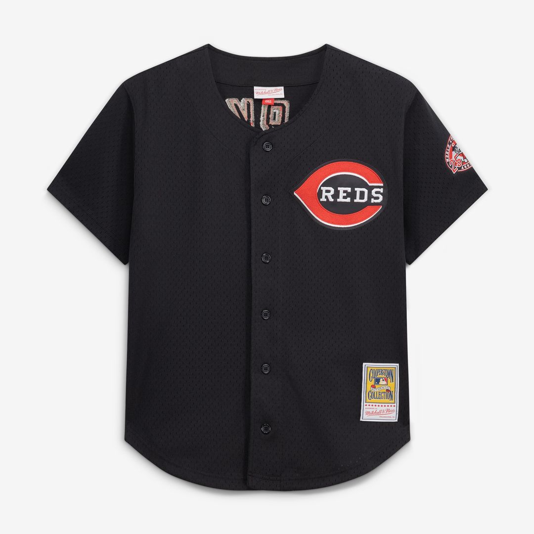 Cincinnati Reds Barry Larkin Mitchell & Ness Cooperstown Mesh Batting Practice Button - Up Jersey - Black Team Jersey Sports Fan Apparel