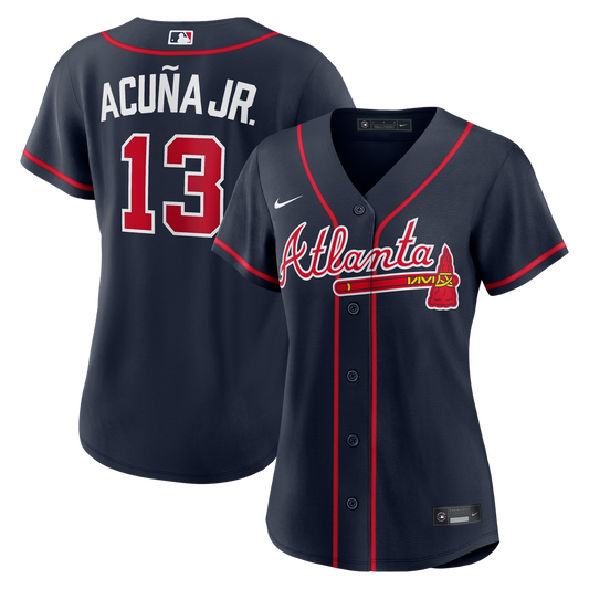 Atlanta Braves Ronald Acuña Jr. Nike Women's Alternate Replica Jersey - Navy Team Jersey Sports Fan Apparel