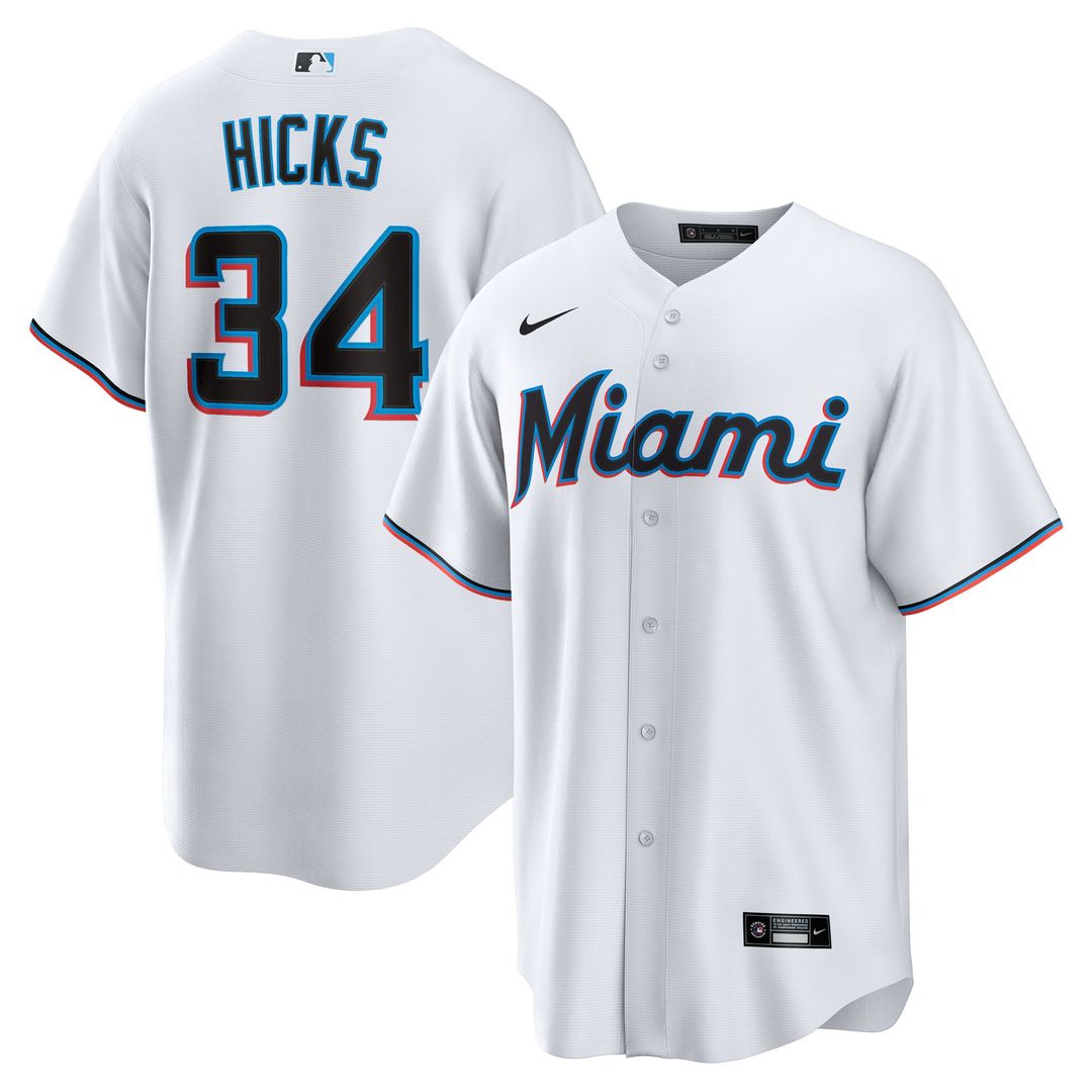 Miami Marlins Liam Hicks Nike Home Replica Jersey - White Team Jersey Sports Fan Apparel