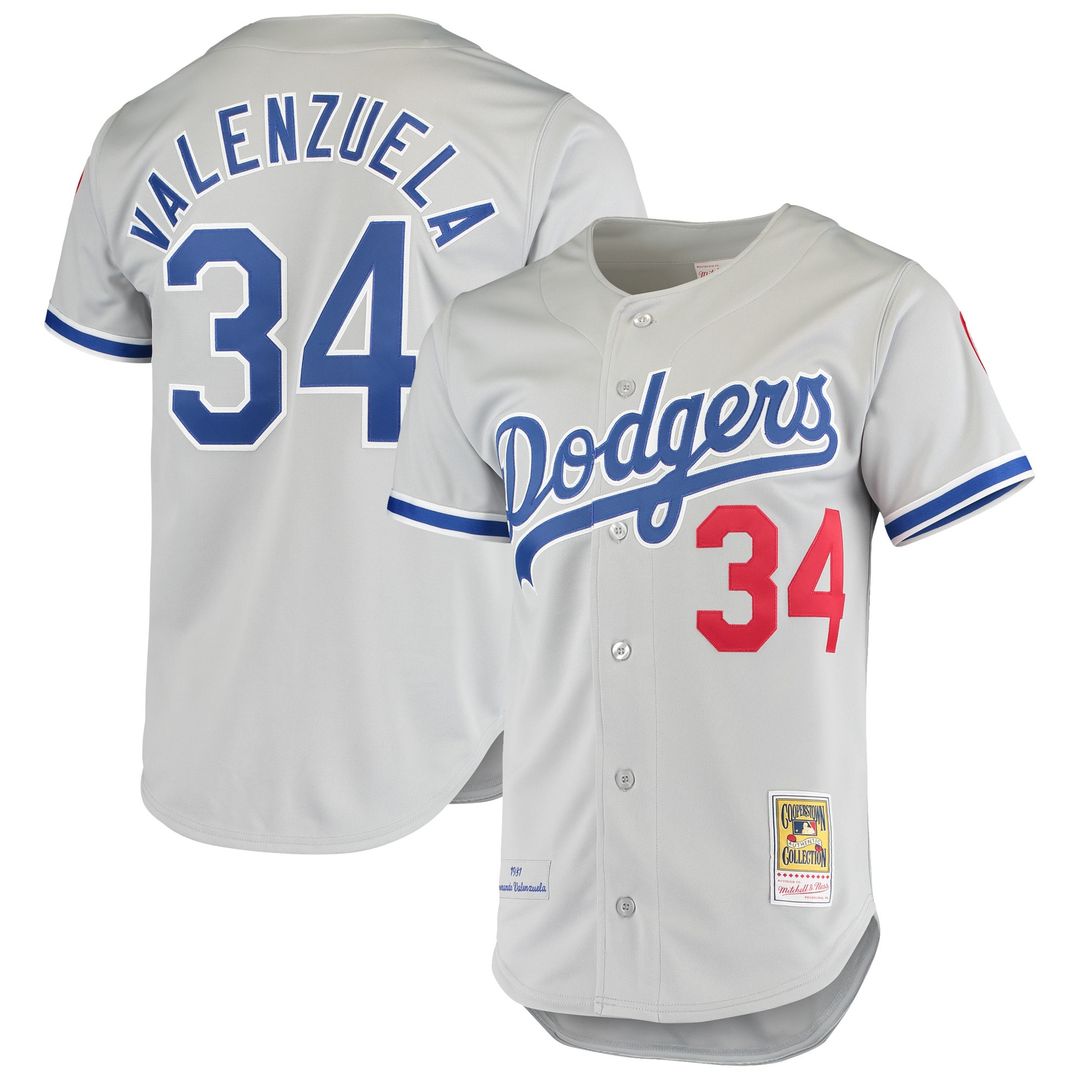 Los Angeles Dodgers Fernando Valenzuela Mitchell & Ness Road 1981 Cooperstown Authentic Jersey - Gray Team Jersey Sports Fan Apparel