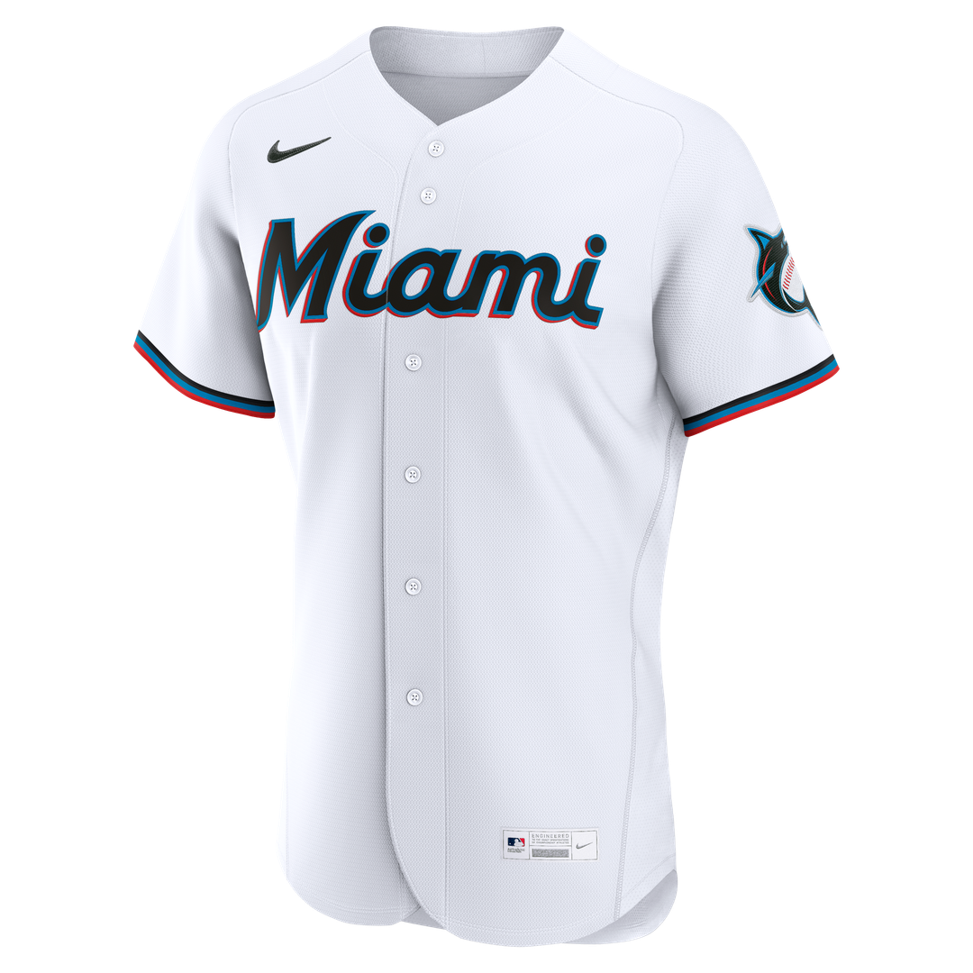 Miami Marlins Nike Home Authentic Custom Jersey - White Team Jersey Sports Fan Apparel