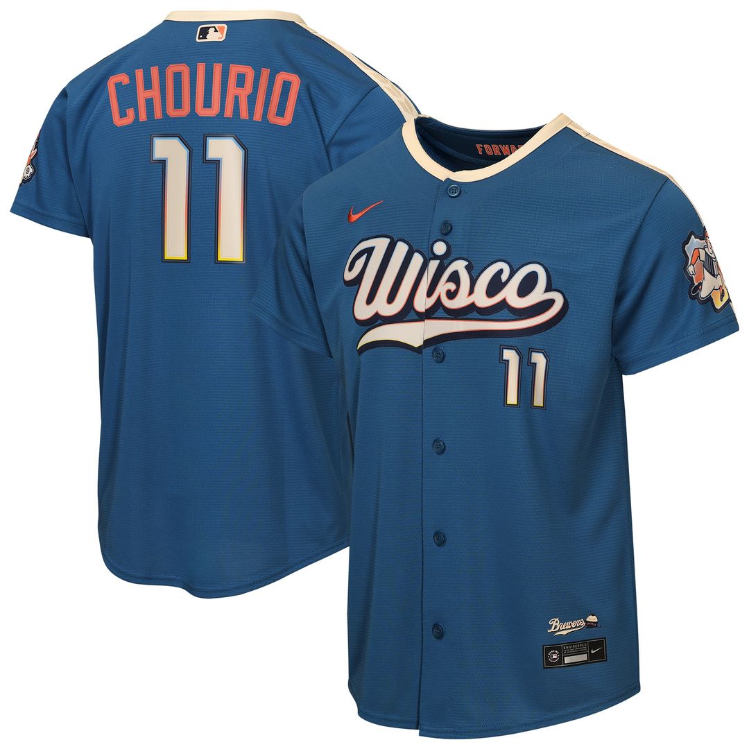 Milwaukee Brewers Jackson Chourio Nike Youth 2026 City Connect Stadium Jersey - Mineral Blue Team Jersey Sports Fan Apparel