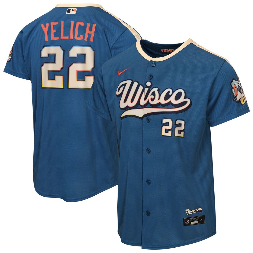 Milwaukee Brewers Christian Yelich Nike Youth 2026 City Connect Stadium Jersey - Mineral Blue Team Jersey Sports Fan Apparel