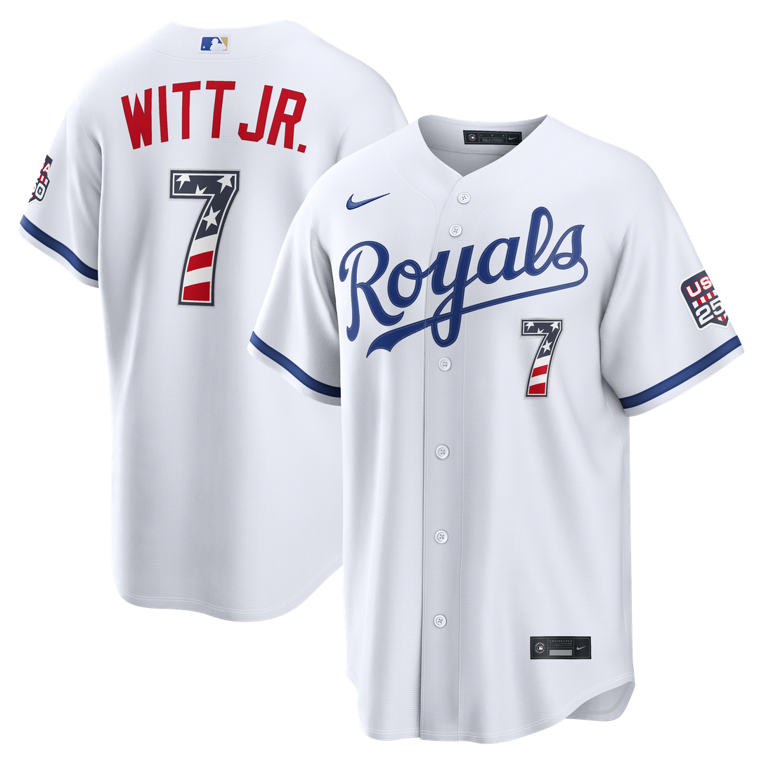 Kansas City Royals Bobby Witt Jr. Nike USA 250 Fourth of July Home Stadium Jersey - White Team Jersey Sports Fan Apparel