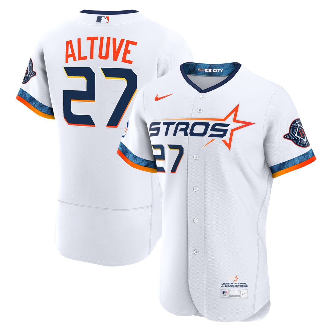 Houston Astros Jose Altuve Nike City Connect Authentic Sponsor Patch Jersey - White Team Jersey Sports Fan Apparel