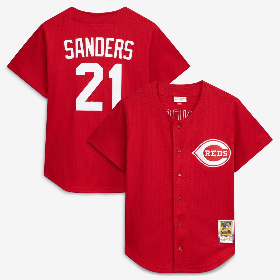 Cincinnati Reds Deion Sanders Mitchell & Ness Cooperstown Mesh Batting Practice Button - Up Jersey - Red Team Jersey Sports Fan Apparel
