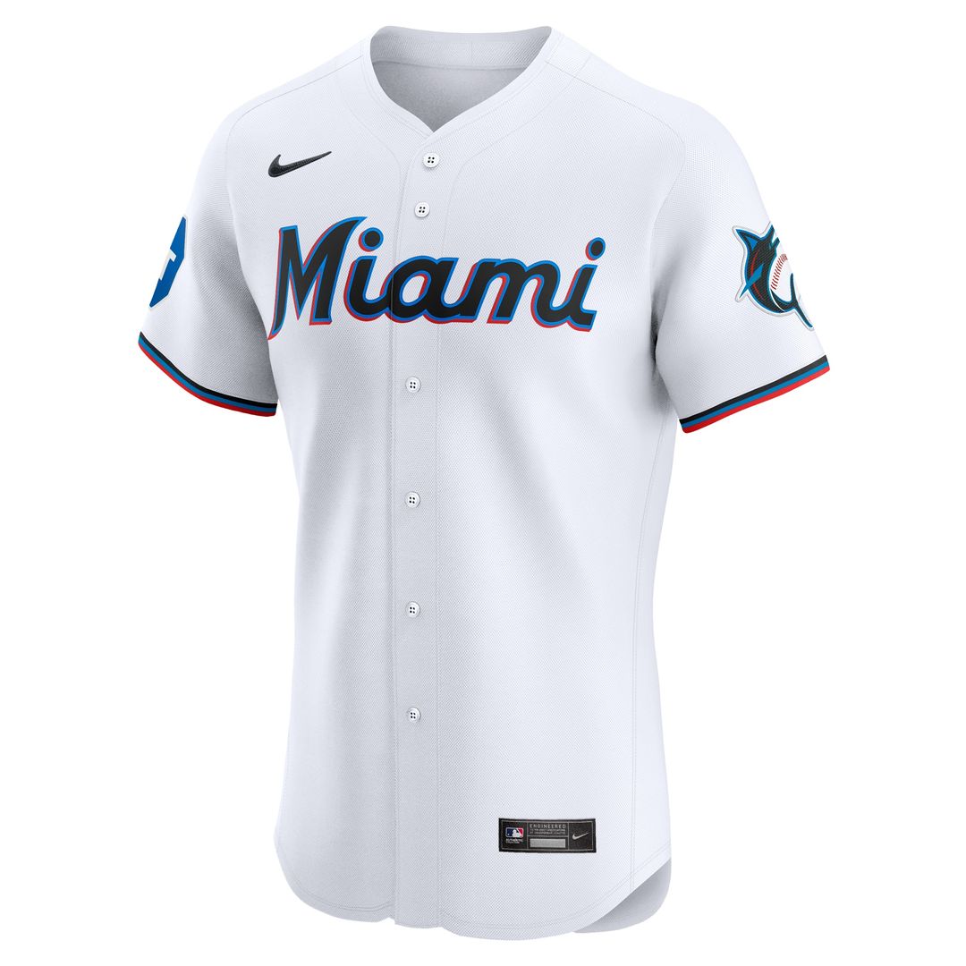 Miami Marlins Nike Home Elite Patch Jersey - White Team Jersey Sports Fan Apparel