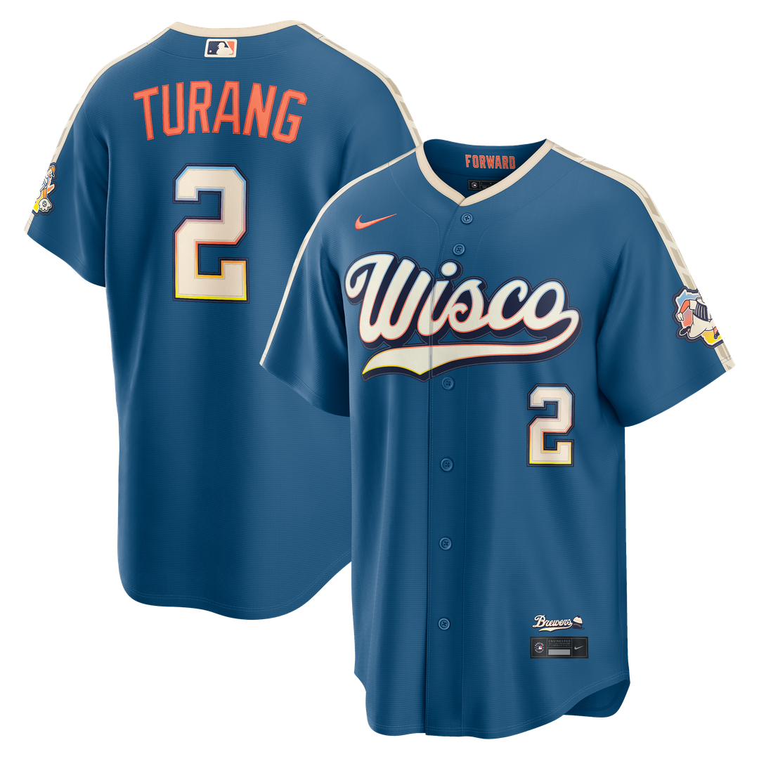 Milwaukee Brewers Brice Turang Nike 2026 City Connect Stadium Jersey - Mineral Blue Team Jersey Sports Fan Apparel