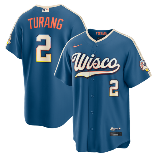 Milwaukee Brewers Brice Turang Nike 2026 City Connect Stadium Jersey - Mineral Blue Team Jersey Sports Fan Apparel