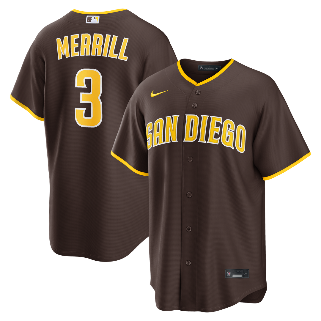 San Diego Padres Jackson Merrill Nike Road Replica Jersey - Brown Team Jersey Sports Fan Apparel