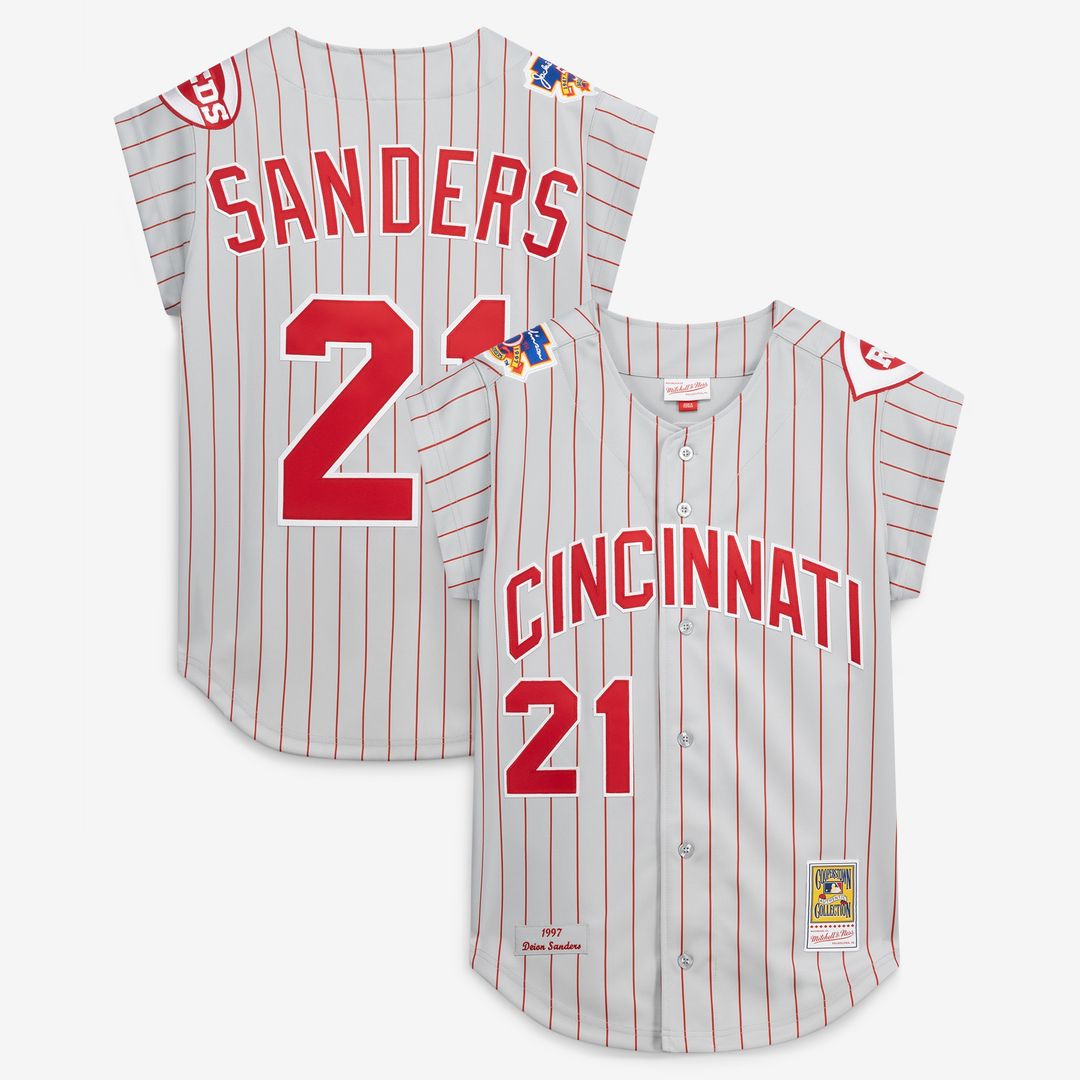Cincinnati Reds Deion Sanders Mitchell & Ness 1997 Authentic Jersey - Gray Team Jersey Sports Fan Apparel