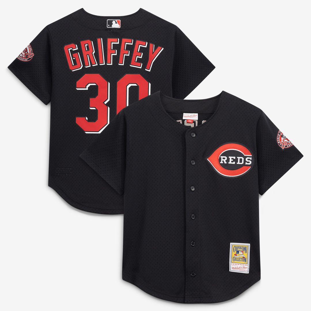 Cincinnati Reds Ken Griffey Jr. Mitchell & Ness Cooperstown Mesh Batting Practice Button - Up Jersey - Black Team Jersey Sports Fan Apparel