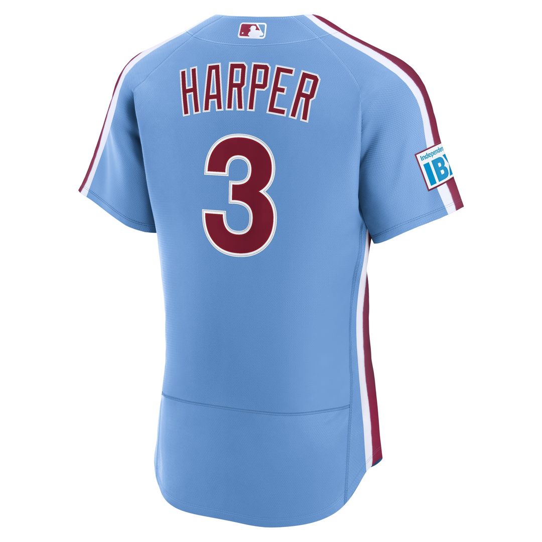 Philadelphia Phillies Bryce Harper Nike Alternate Authentic Sponsor Patch Jersey - Light Blue Team Jersey Sports Fan Apparel