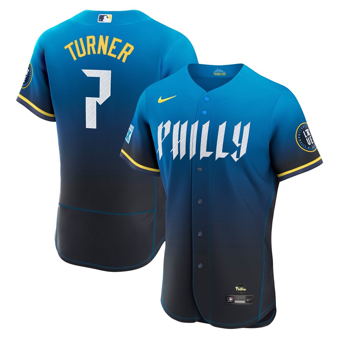 Philadelphia Phillies Trea Turner Nike City Connect Authentic Sponsor Patch Jersey - Navy Team Jersey Sports Fan Apparel